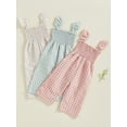 thumbnail image 4 of Loicainy Baby Toddler Girl Plaid Jumpsuit 6 12 18 24 Months 2T 3T 4T Ruffle Sleeveless Smocked Romper Suspender Pants Summer Outfit, 4 of 10
