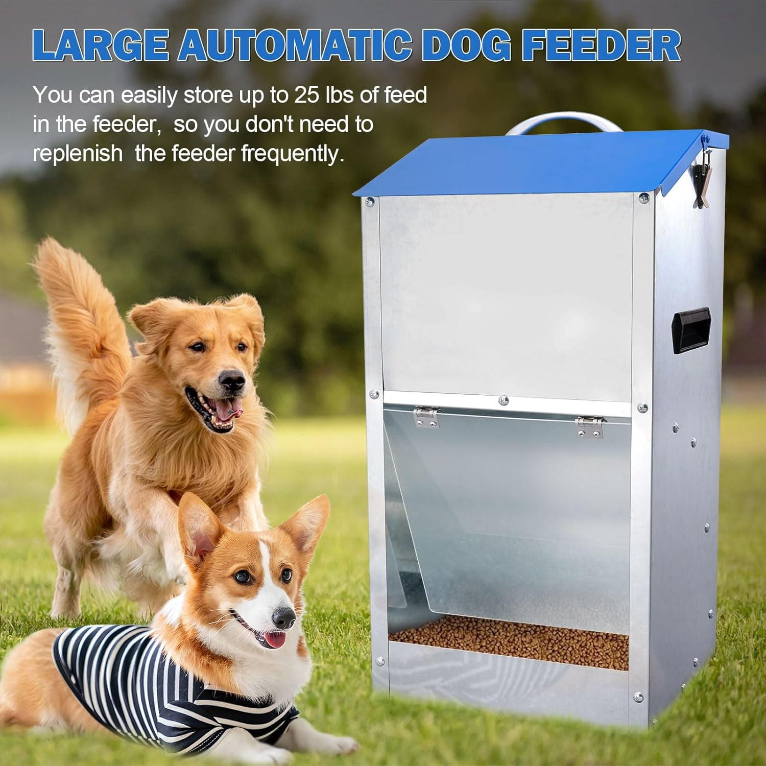 Automatic Dog Feeder Outdoor Dog Feeder for Large Dogs Large Breed Dog Food Dispenser, 25LBS Capacity Pets Feeder Gravity Food Feeder