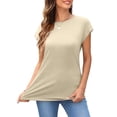 thumbnail image 2 of Womens Summer Tops Cap Sleeve Spring T Shirts Ruched Business Casual Dressy Fashion Clothes Outfits 2025 Cream S, 2 of 6
