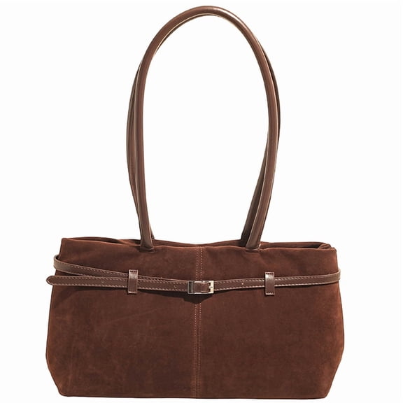 Cross Body Bag for Women, Suede Large Capacity Shoulder Bag W/ Buckle Belt Detailing For Daily Use(brown)