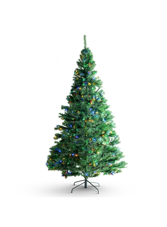 BENTISM 7.5ft Pre-lit Artificial Christmas Tree, Full Holiday Decor Xmas Tree with 550 Multi-Color LED Lights, 1346 Branch Tips and Metal Stand for Home Party Office Decoration