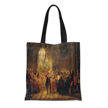 KDAGR Canvas Tote Bag German Flute Concert Frederick the Great at Sanssouci Vintage Reusable Handbag Shoulder Grocery Shopping