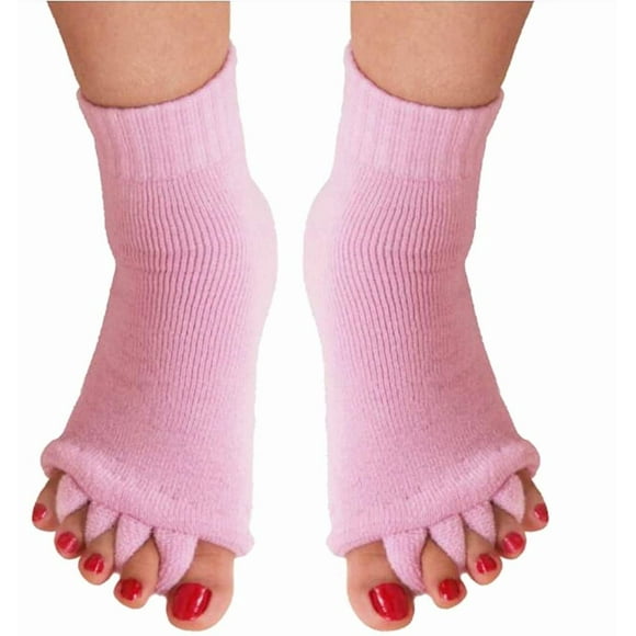 Kartokner Toe Separator Socks for Women, Yoga Sports Gym Massage Socks Foot Alignment Socks Happy Feet Socks Cotton Toe Socks Pain Health, Pink