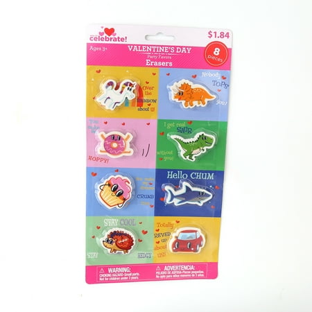 Way to Celebrate Valentine's Day Party Favors, Assorted Erasers, 8 Count