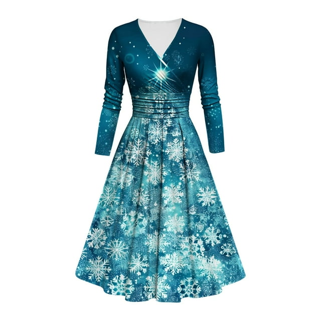 FcBaudy Robe à Manches Longues à Col en V, Robes d'Été pour Femmes, Robes pour Femmes Robe Imprimée pour Dames Style à Manches Longues à Col en V Robe pour Femme