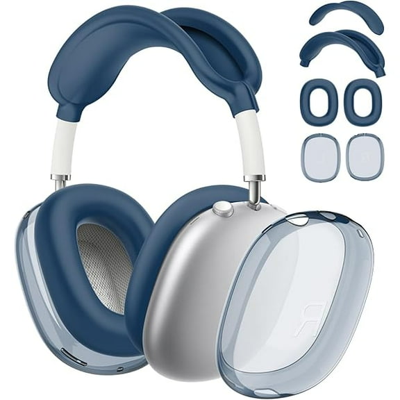 4 in 1 Kit for Apple AirPods Max Headphones, Clear Soft TPU Ear Cups Cover and Silicone Ear Pad Case Cover/Headband Cover for AirPods Max, Accessories Silicone Case for AirPods Max (Blue)