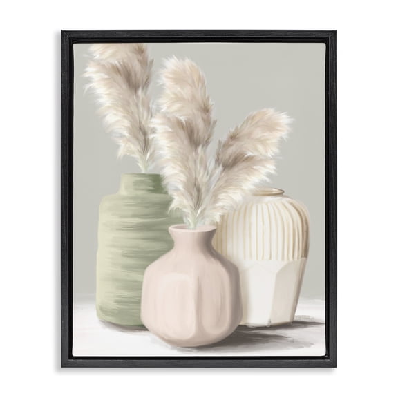 Stupell Industries Soft Pampas Vases Floral Painting Black Floater Framed Canvas Art Print Wall Art, 17 x 21