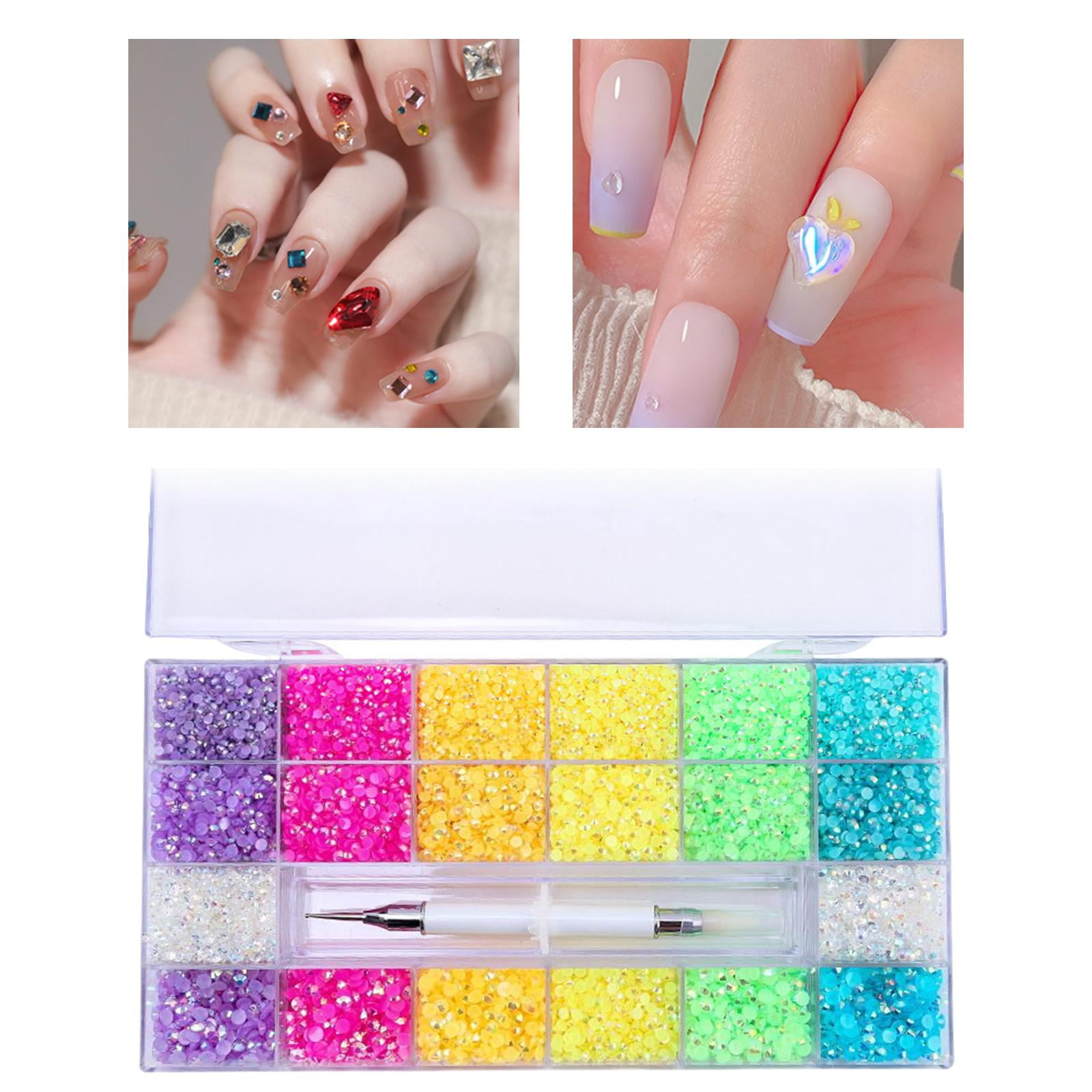 GUOOL 5000Pcs Nail Beads Embellishments Decoration Flatback Mixed Color with Pen Nail Art for Costume, Clothes, Face Arts, Crafting, Shoes 20 Grids 25cmx10cm