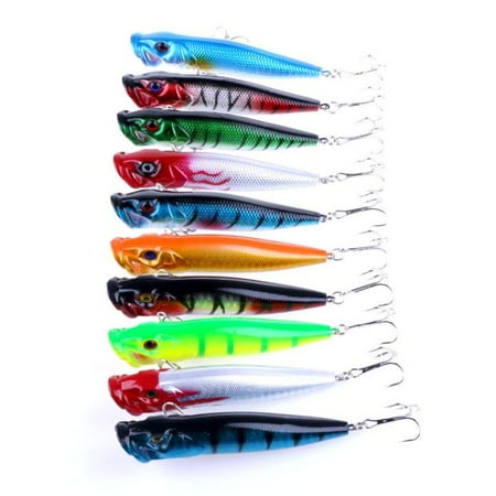 - 9cm Plastic Popper Fishing Lures Bass Top water Rattles