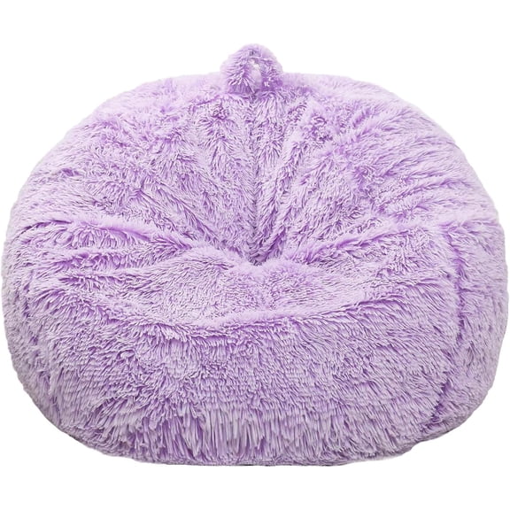 Fluffy Bean Bag Chair for , 2.5FT Round Memory Foam Filled Bean Bag for Teens , Ultra Soft Faux Fur Fabric for , Living Room, Bedroom, Lavender