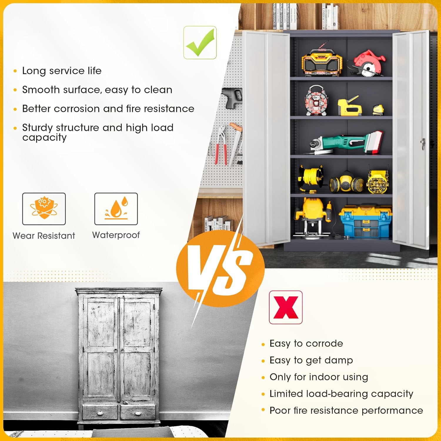 SOLAURA 72"H Metal Garage Storage Cabinet with Locking Doors and Adjustable Shelves for Home, Office(Gray White)
