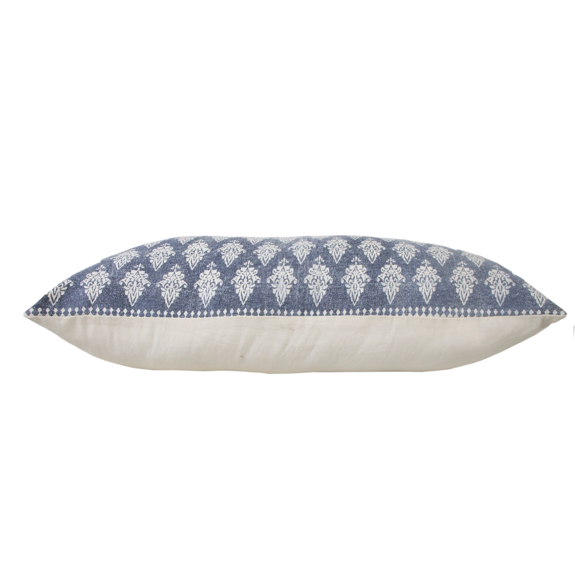 Laddha Home Designs Handwoven Damask Rectangular Lumbar Pillow Cover - 36" - Blue and White