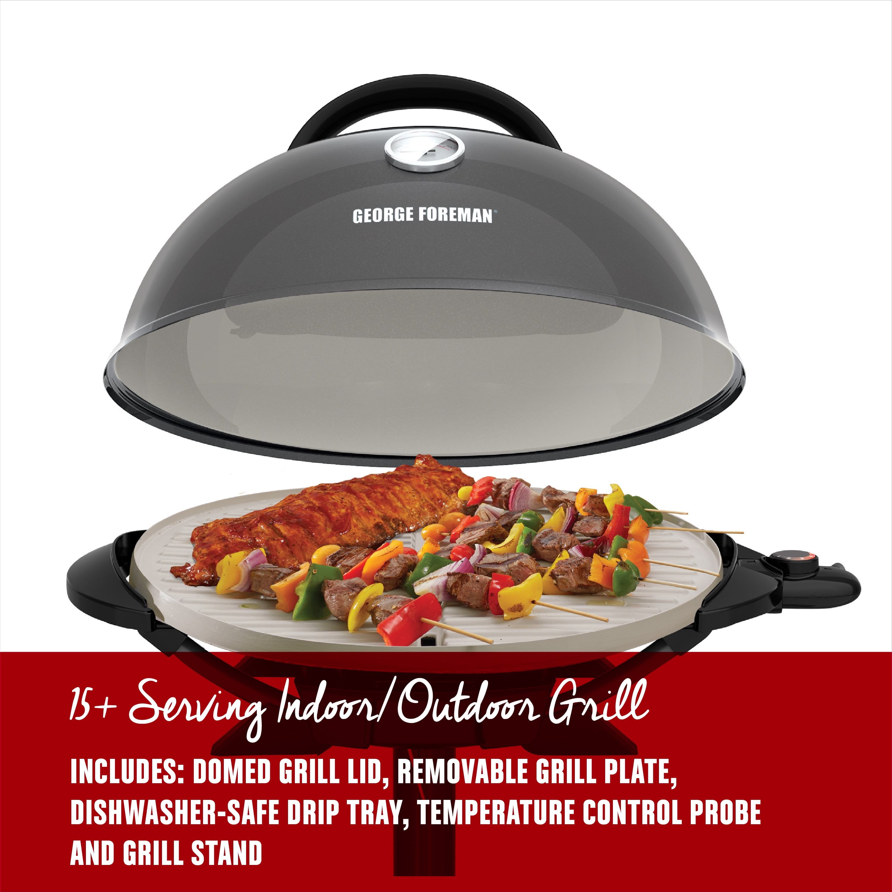 George Foreman 15+ Serving Indoor / Outdoor Electric Grill with Ceramic Plates, Gun Metal, GFO3320GM - 1