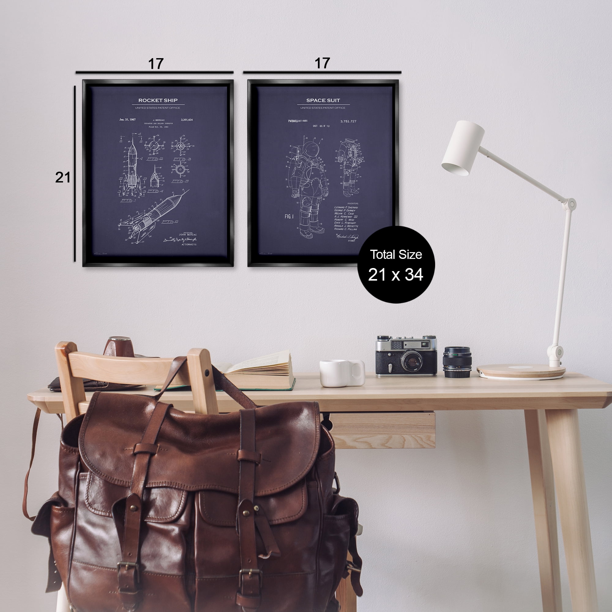 Stupell Industries Rocket Space Suit Diagram Education Painting Black Floater Framed Canvas Art Print Wall Art, 17 x 21, Set of 2