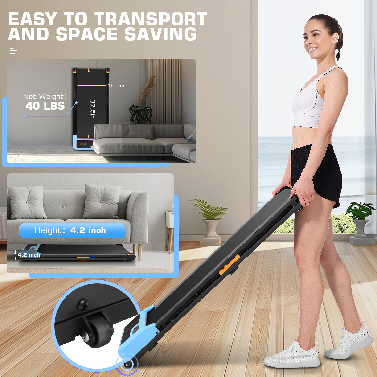 Walking Pad treadmill with Shock-absorbing Rubber,2 in 1 Under Desk Treadmill with Remote Control,300lbs Portable Treadmill with 3 Custom Modes for Home/Office