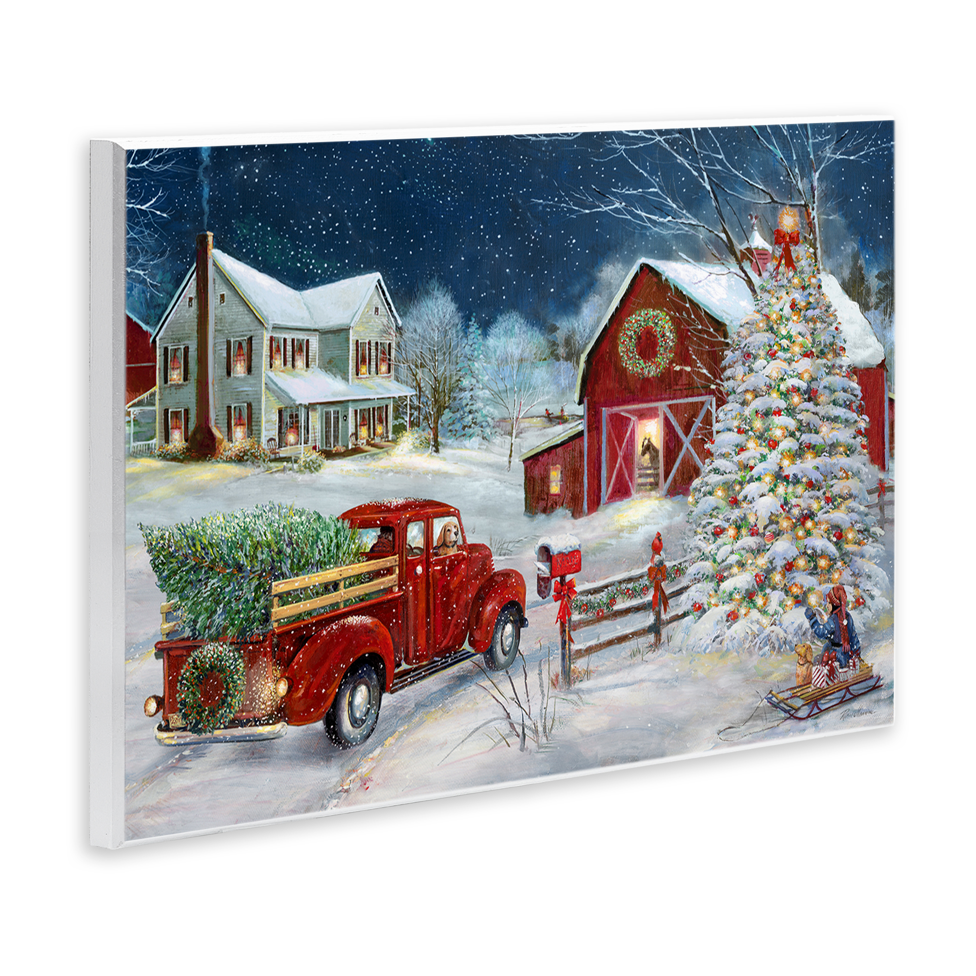 Stupell Industries Snowy Winter Farmhouse Holiday Painting Unframed Art Prints Wall Art, 19 x 13