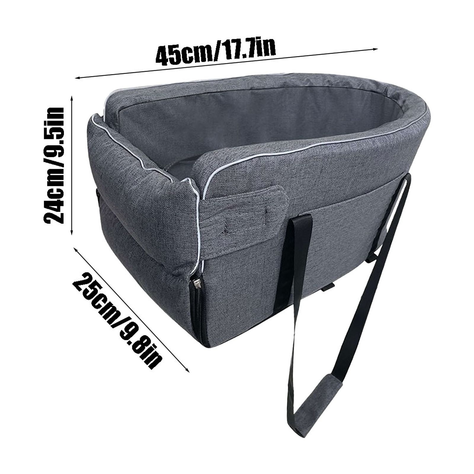 Dark Gray Plush Dog Car Seat,Pet Car Booster Seat,Center Console Doggie Seat,Armrest Booster Seat,Travel Bags for Dogs Cats,Washable Dog Cat Booster Seat,17.3x10.2x9.5inch