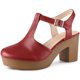 thumbnail image 2 of Plataforma T-Strap Clog Shoes Chunky Heels Sandalias para mujer Rojo 41, 2 of 2