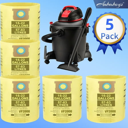 Anbaboys 5-Pack, 90673, Type J-High Efficiency Disposable Filter Bags ,Compatible with Shop-Vac 15-22 Gallon Wet/Dry Vacuum Cleaners