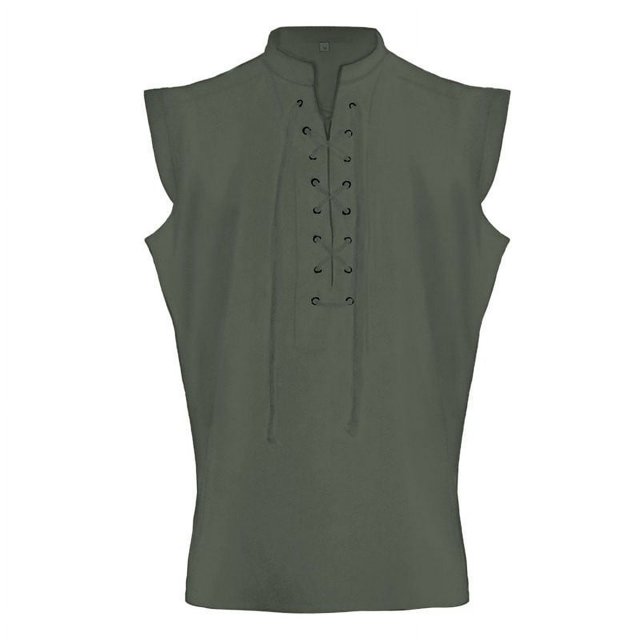 Timegard Tank Tops Men Half High Neck Drawstring Sleeveless Solid Color Tee Shirts Top Casual Fashion