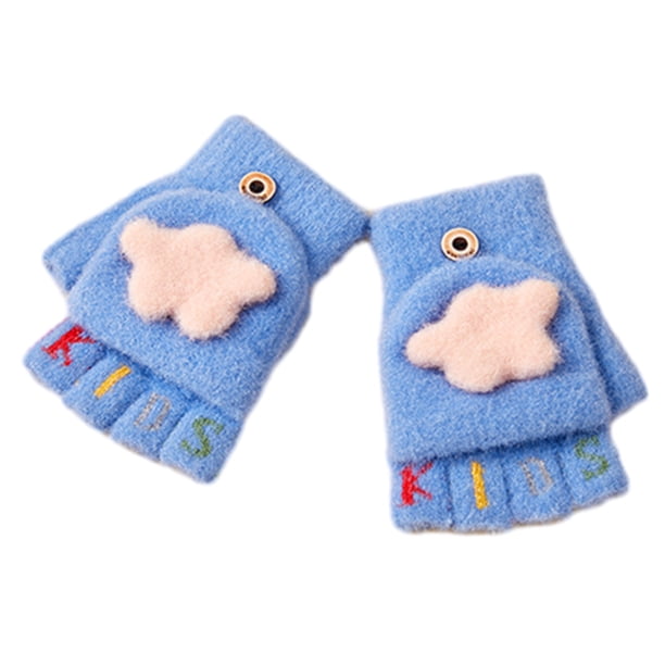 Guantes convertibles con parte superior abatible para niños, manoplas de punto cálidas sin dedos para niños y niñas de 4 a 12 años