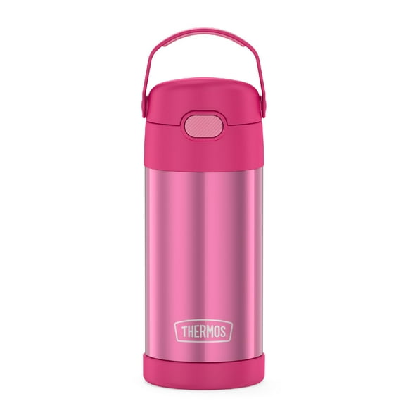 THERMOS FUNTAINER Botella de agua con pajita - 12 onzas - Botella de agua aislada al vacío de acero inoxidable para niños con tapa