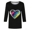 thumbnail image 4 of Mujeres Tres Cuartos de Manga Tops Suelto Ajuste Impreso Cuello Redondo Casual Blusa Camiseta Verano, 4 of 5