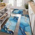 thumbnail image 2 of Blue Gold Marble Pattern Kitchen Rugs Sets Of 3,Kitchen Runner Rugs Non Skid Washable,Decorative Kitchen Floor Mats for Kitchen,Sink,Laundry,17"x30"+ 17"x47" + 17"x59", 2 of 6