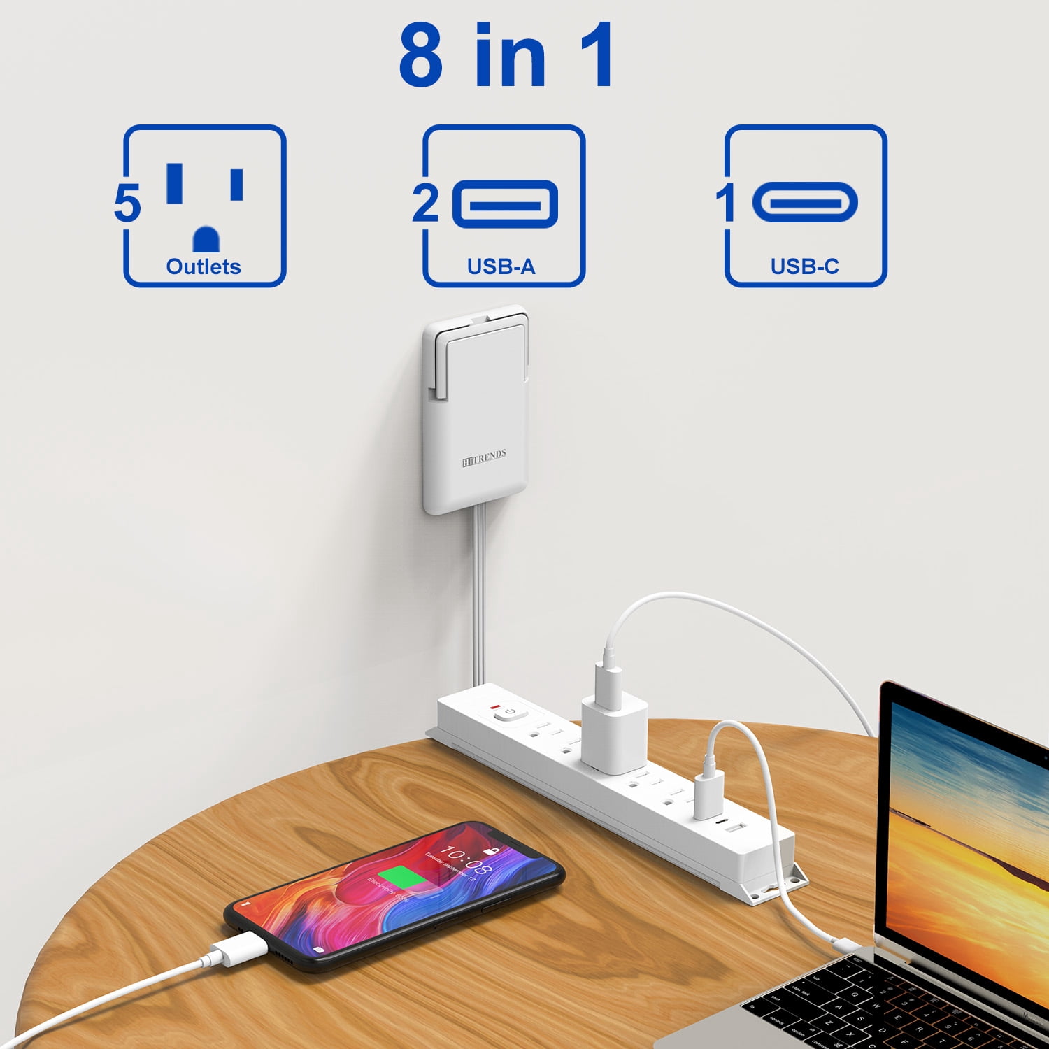 HITRENDS Heavy Duty Power Strip with 5 AC Outlets, 3 USB Ports, 6ft Cable Extender