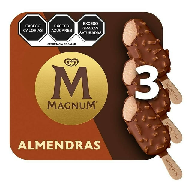 Paletas heladas Magnum sabor vainilla cubierta de chocolate y almendras 3 pzas de 90 ml c/u
