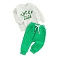 thumbnail image 2 of Elippeo Toddler Boys Ireland Festival Outfits 3M 6M 12M 18M 24M 3Y Letter Print Long Sleeve Sweatshirts and Long Pants 2Pcs Clothes Set, 2 of 10
