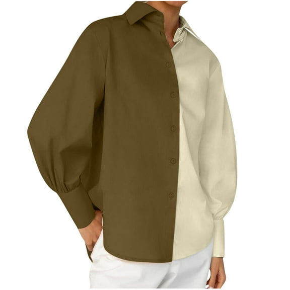 IROINNID Women's Long Sleeve V-Neck Shirts Daily Printing Fashion T-Shirt Long Sleeve Blouses Tops,Brown