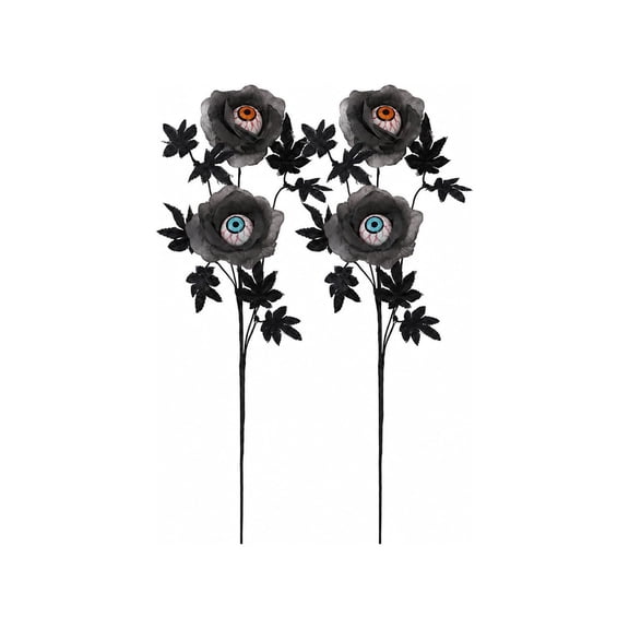 Artificial Black Eyeball Roses 2 Pcs, 19.7 Inch Gothic Creepy Fake Flowers for Spooky Halloween Haunted House Party Decor
