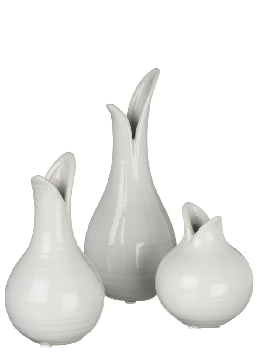 Sullivans White Ceramic Bud Vases, Decorative Clay Vases for Living