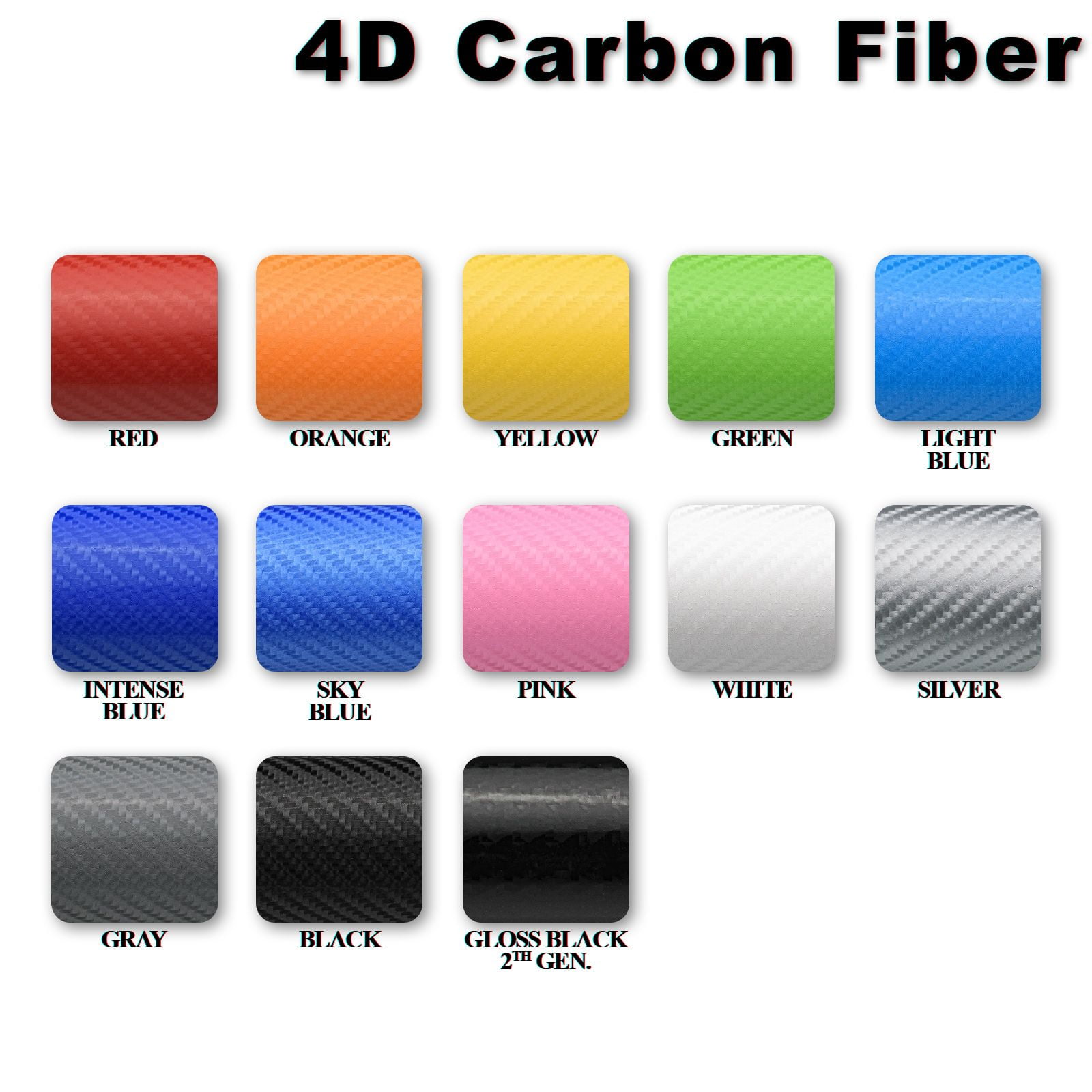 4D Carbon Fibre Vinyl Wrap Sticker Film 13 Colours Black White Red  Blue Grey 