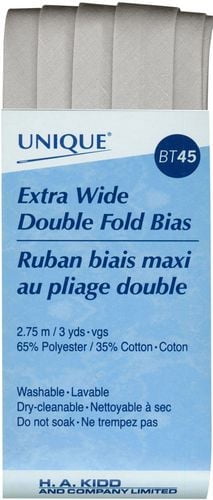 UNIQUE Extra‑Wide Double‑Fold Bias Tape, 15 mm, Silver, 15 mm x 2.75 m