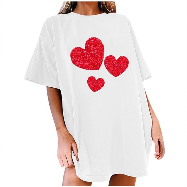 Diufon Hauts de la Saint-Valentin pour Femmes, Manches Courtes, Col Rond, Pull Tendance, Blouse Longue Imprimée à Sequins