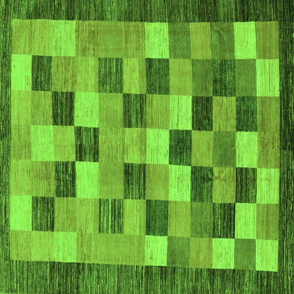 Ahgly Company Indoor Square Checkered Green Modern Area Rugs, 8' Square