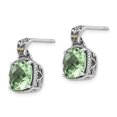 thumbnail image 2 of Shey Couture Sterling Silver with 14K Accent Antiqued Cushion Green Quartz Post Dangle Earrings QTC907, 2 of 4