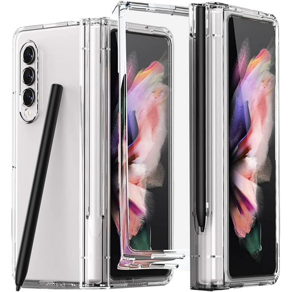 Compatible Transparent Case for Samsung Z Fold 3 Case Clear with S Pen Holder,Full Protective Cover with Screen Protector Case for Galaxy Z Fold 3 Clear Case,Samsung Galaxy Z Fold 3 5g case