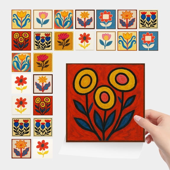 24-Piece European-Style Tile Stickers - 4×4 Inch Self-Adhesive Decorative Stickers for Bathroom, Kitchen, Floor, and Wall