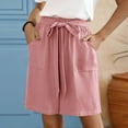 thumbnail image 2 of TRUBKH shorts for women athletic shorts for women linen shorts womens shorts casual bermuda shorts for women Solid Side Pockets Pants Shorts Elastic Waist Pockets Daily Mid Long Shorts Pink M, 2 of 5