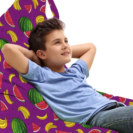 Fruit Lounger Chair Bag  Watermelon Bananas Summer Tasty Traits of Nature Cuisine Rhythmic Motifs Print  High Capacity Storage with Handle Container  Lounger Size  Purple Multicolor  by Ambesonne