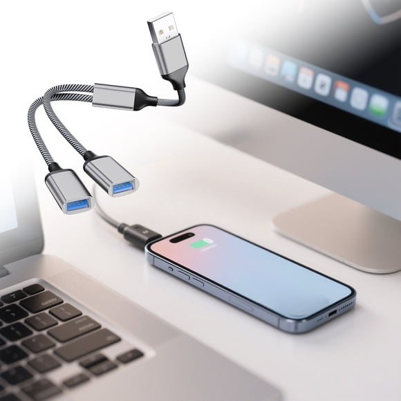 Adaptador USB a Tipo C Convertidor de 2 en 1 Puertos para Carga Rápida y Transferencia de Datos 2.0 Compatible con PC/Portátil/Smartphone