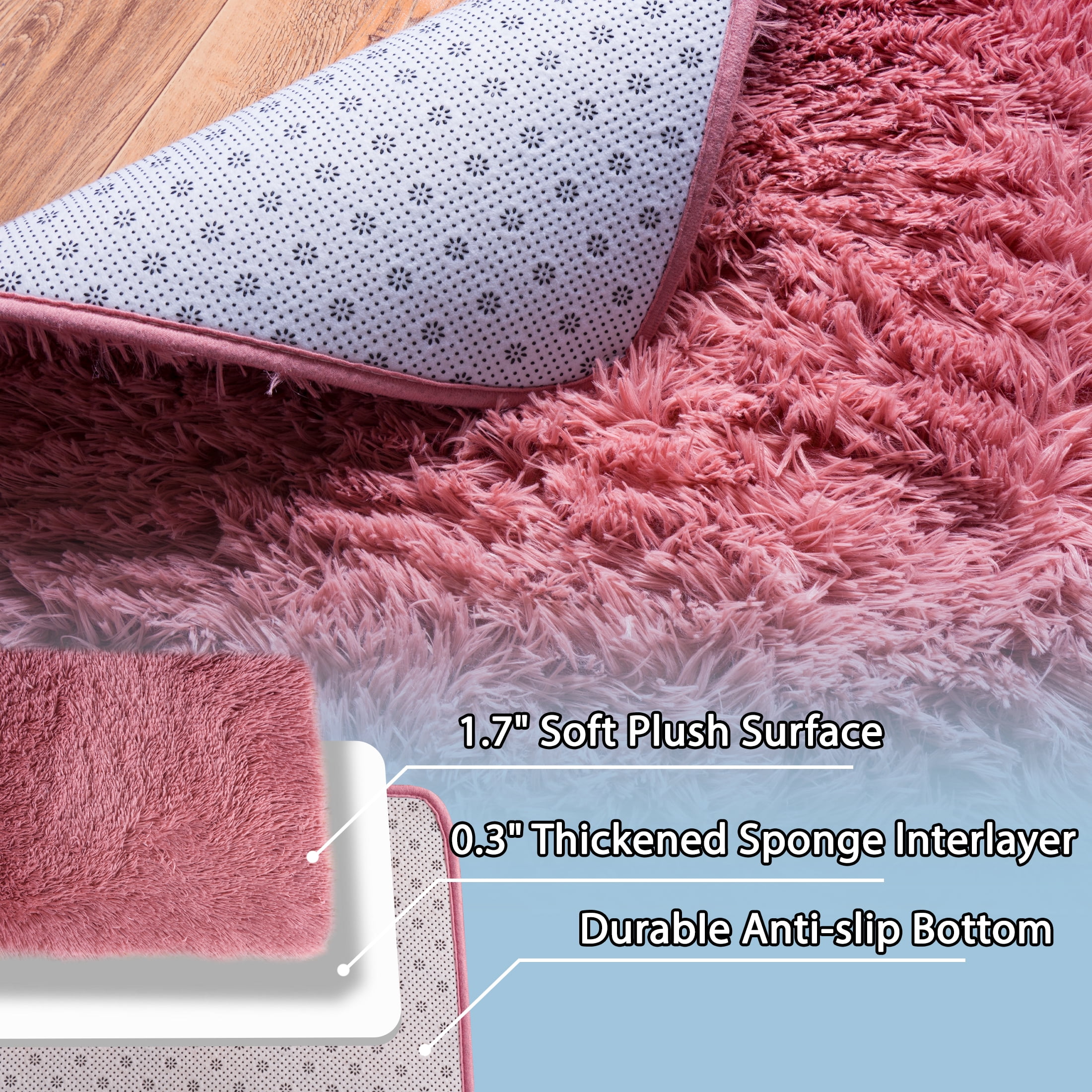ZENELESS Super Soft Fluffy Rug,6x9ft Anti-skid Shaggy Rug, Plush Floor Carpet for Living Room BedroomNursery Girls' Rooms Bean Pink