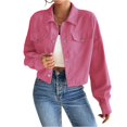 thumbnail image 2 of Women's Slim Short Zipper Cardigan Polo Collar Corduroy Jacket for Fall and Winter Wear, Comfortable and Fashionable for Daily Use,Hot Pink,S, 2 of 8