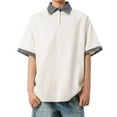 thumbnail image 1 of Blusa y camisa de manga corta con cuello vuelto para hombre, estilo casual, con botones en color liso y contraste, de manga corta y cuello vuelto., 1 of 3