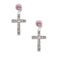 thumbnail image 2 of Delight Jewelry Silvertone Large Celtic Vine Cross Pink Crystal Clip on Earrings, 2 of 5