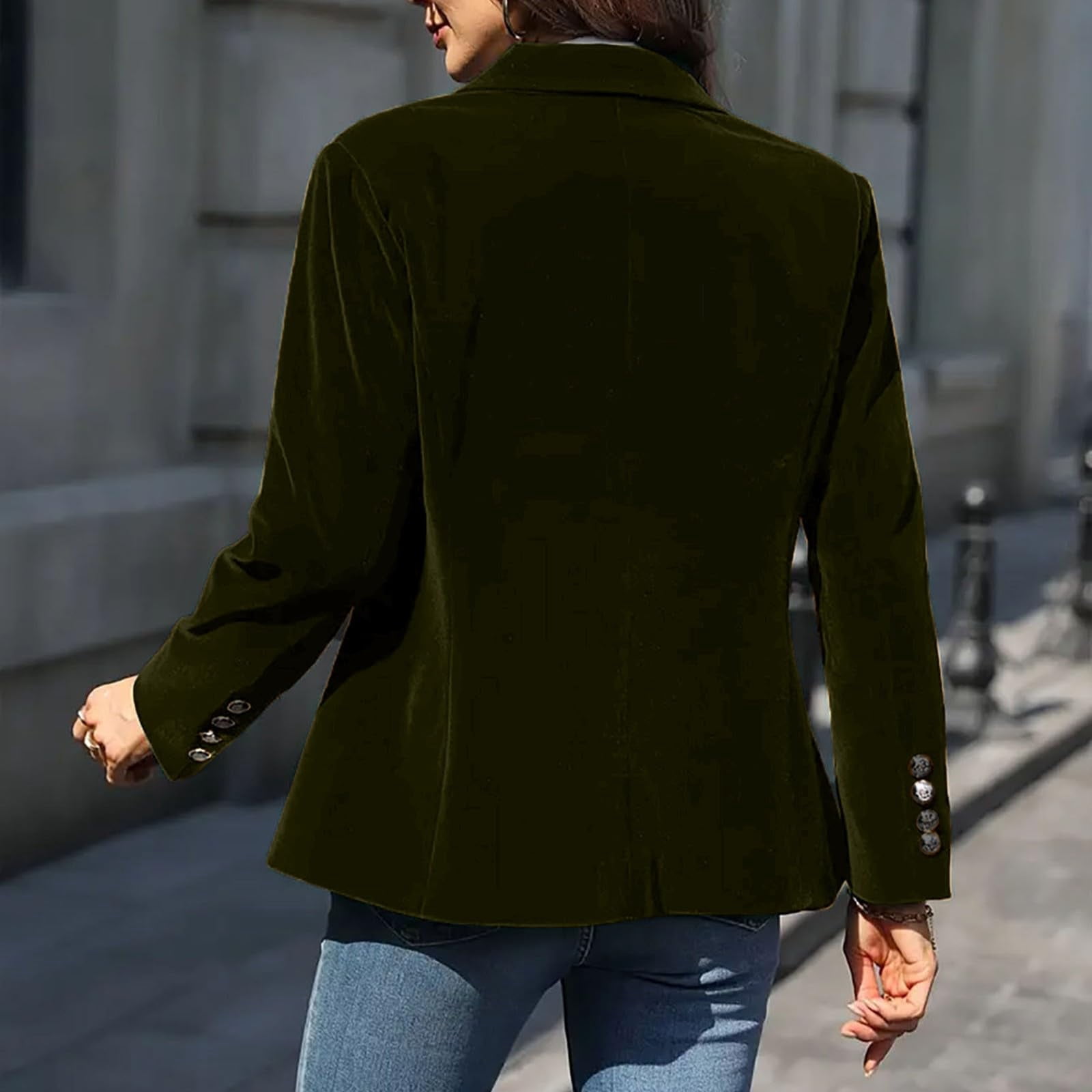 Womens Velvet Blazer Jacket - Long Sleeve V Neck Coat Notched Lapel Vintage Office Button Front Velour Blazer