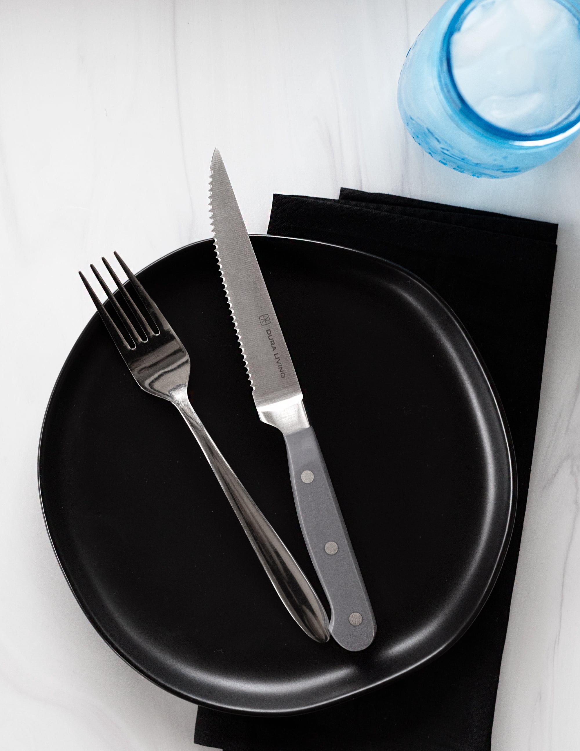 Dura Living 4-Piece Forged High Carbon Stainless Steel Steak Knife Set - Serrated Blades, Ergonomic Handles